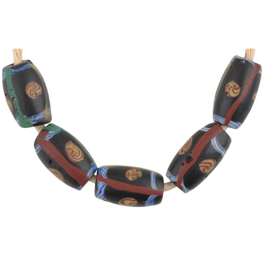 Antique Black Venetian Fancy Lampwork Glass Trade Beads, 13Mm