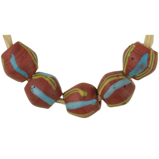 Antique Venetian Bicone Striped "King" Glass Trade Beads - 9Mm