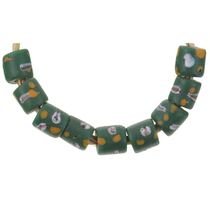 Antique Small Green Fancy Venetian Lampwork Trade Beads, 6Mm