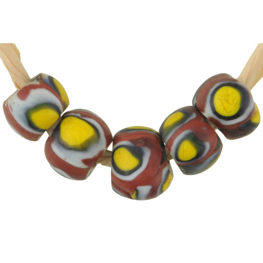 Antique Round Venetian Millefiori African Trade Beads, 7Mm Mosaic Glass
