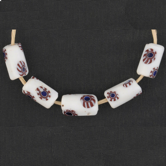 Antique White Millefiori Venetian Mosaic Glass Trade Beads - 12X7Mm