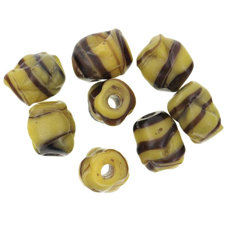Antique Yellow "Fancy" African Trade Beads, 5Mm, Venetian Lampwork