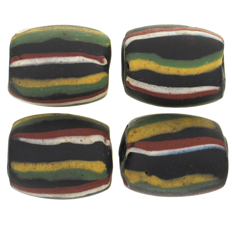 Antique Black Striped Venetian Wound Glass African Trade Beads 16Mm