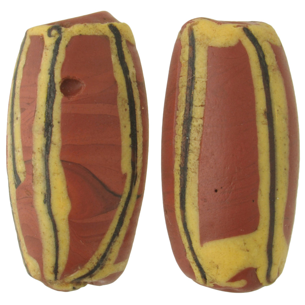 Antique Striped Brick Venetian Lampwork Glass Trade Beads Pair 19-20Mm