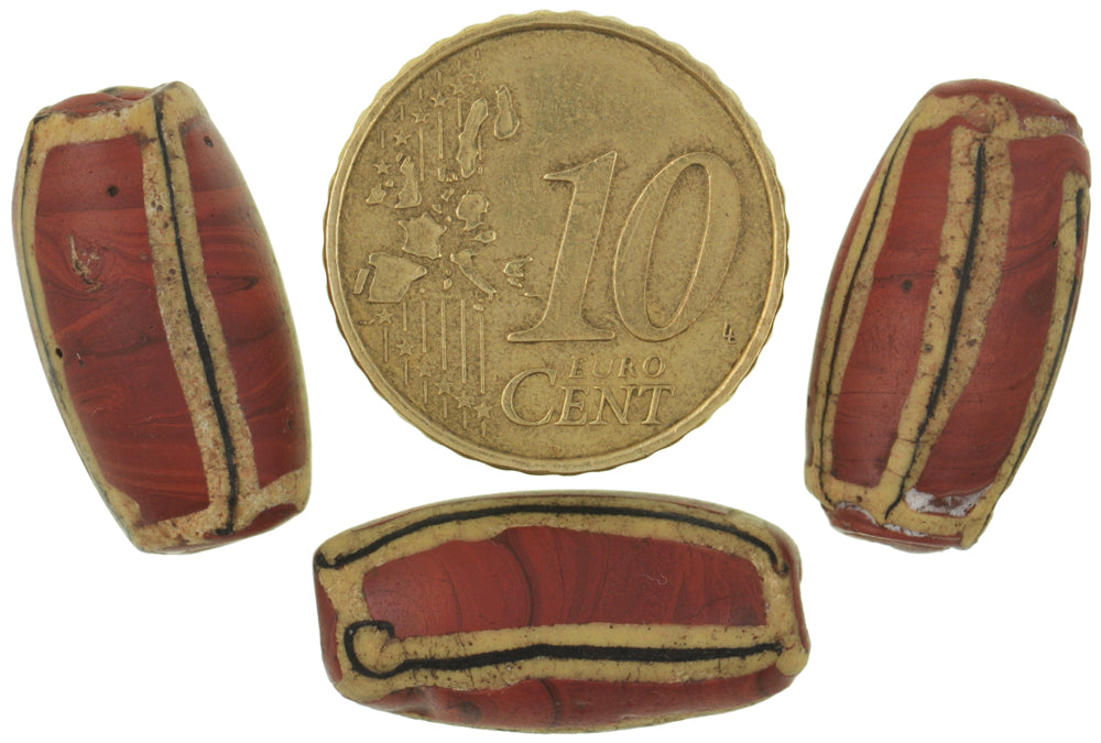 Antique Venetian Striped Brick Glass Trade Beads - 20X10Mm, African Trade - close-up