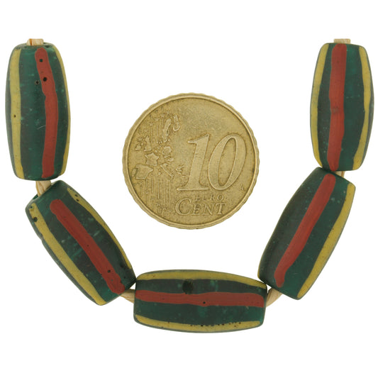 Antique Translucent Green Striped Venetian Lampwork Trade Beads, 1800S