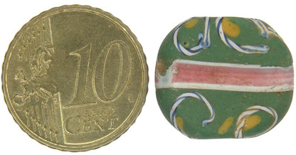 Rare Tabular Green Fancy Antique Venetian Lampwork Trade Bead 18X16Mm - alternate view
