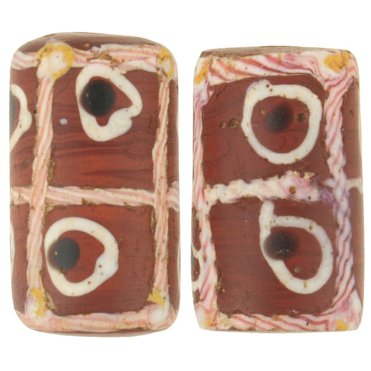 Antique Tic-Tac-Toe Venetian Lampwork Glass Beads, 17-18X10Mm