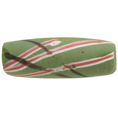 Antique Green "Akoso" Venetian Lampwork Bead With Trail Decor - 28X10Mm