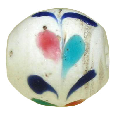 Antique White Floral Venetian Wound Glass Trade Bead - African Trade