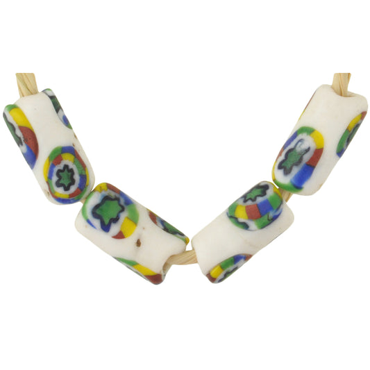 Rare Antique White Venetian Millefiori Mosaic Glass Trade Beads - African Trade, Early 1900S