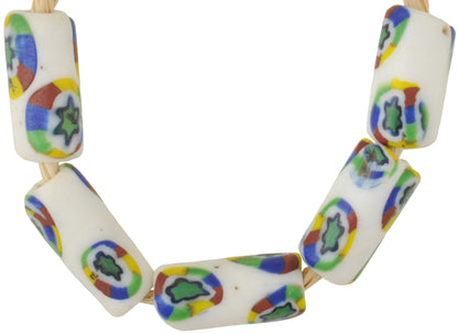Rare Antique White Venetian Millefiori Glass Trade Beads 12-13Mm