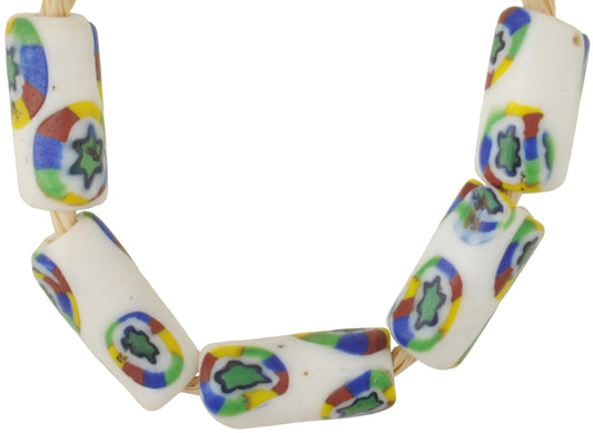 Rare Antique White Venetian Millefiori Glass Trade Beads 12-13Mm