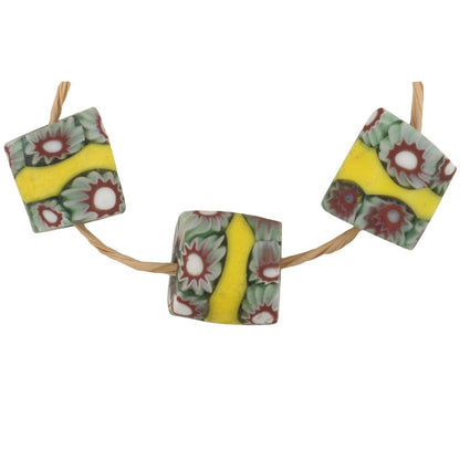 Rare Antique Yellow Banded Millefiori Mosaic Glass Trade Beads