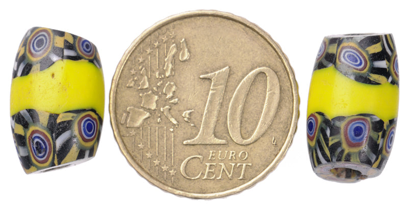 Rare Antique Banded Oval Venetian Millefiori Glass Trade Beads, 15X9Mm - alternate view