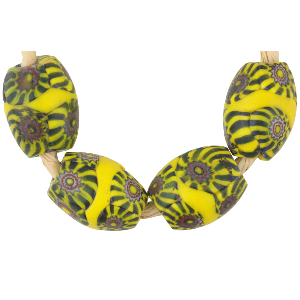 Antique Banded Oval Millefiori Venetian Glass Trade Beads - 13-14Mm