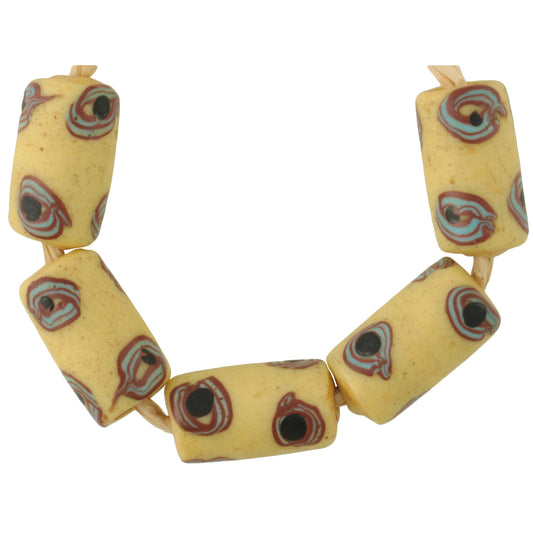 Five Antique "Eye" Venetian Lampwork Trade Beads With Trail Decoration - 18X10Mm