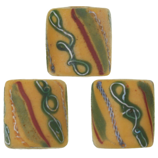 Rare Antique Venetian Wound Glass Trade Beads With Fancy Trail Design, 12X11Mm