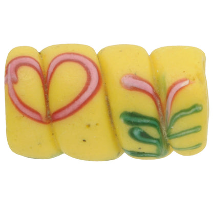 Rare Yellow Floral Fancy Venetian Lampwork Glass Trade Bead 17X10Mm
