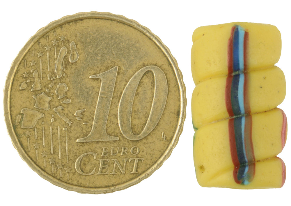 Rare Yellow Floral Fancy Venetian Lampwork Glass Trade Bead 17X10Mm - close-up