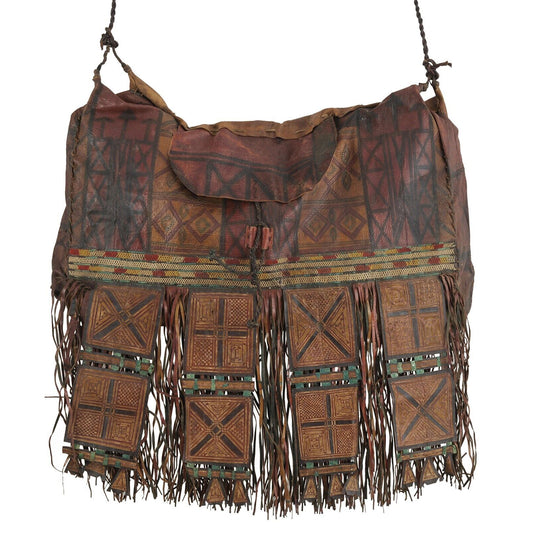 Authentic Old Tuareg Leather Bag – Sahara Nomad Geometric Art