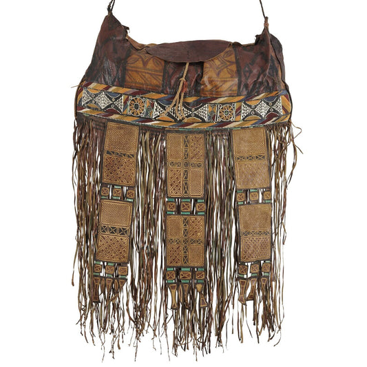 Authentic Old Tuareg Leather Bag – Sahara Geometric Nomad Design