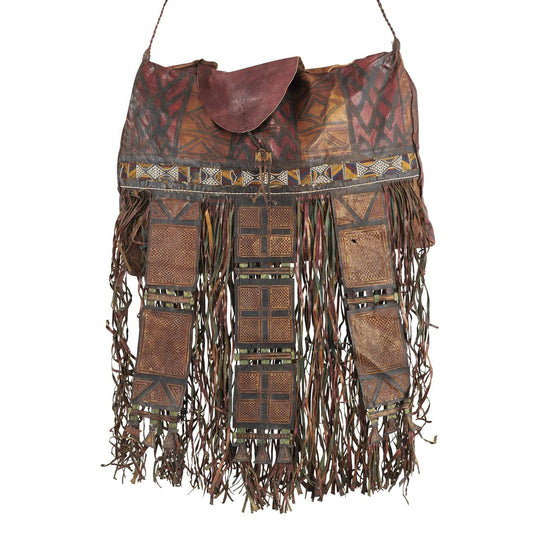 Authentic Old Tuareg Leather Bag – Sahara Nomad Geometric Satchel