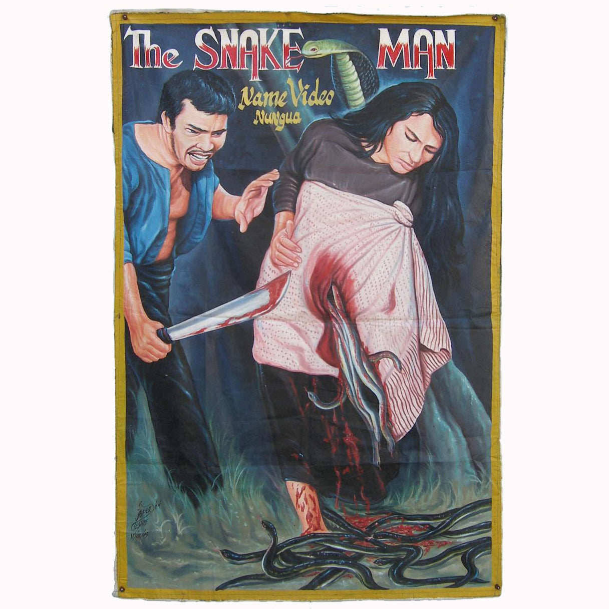 The Snake Man Hand-Painted Ghanaian Movie Poster - horror scene artwork