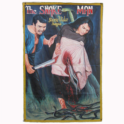 The Snake Man Hand-Painted Ghanaian Movie Poster - horror scene artwork