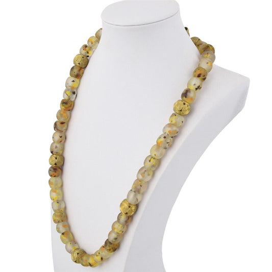 Handmade Necklace Brass With Glass Beads African Jewelry Krobo Ghana