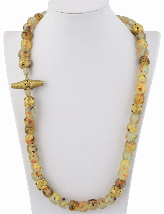 Handmade Necklace Brass With Glass Beads African Jewelry Krobo Ghana - alternate view