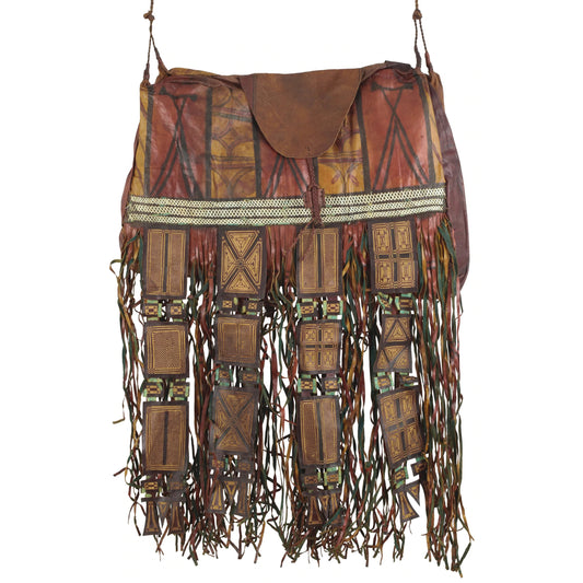 Old African Tuareg Leather Camel Horse Bag From Niger Peul Fulani Sahara Art - zoomed-in detail