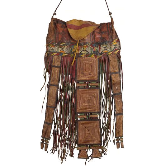 Old African Tuareg Leather Camel Bag From Niger Peul Fula Art - focused artwork area