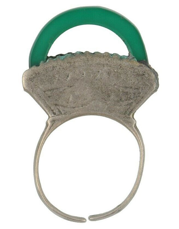 Vintage Tuareg Silver Ring with Green Glass – Sahara Nomadic Jewelry