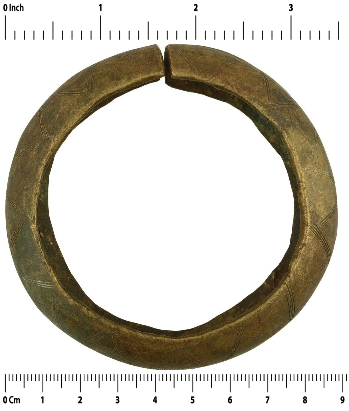 Antique Brass Bracelet Currency Ghana African Fulani Ethnic Jewelry - angled shot