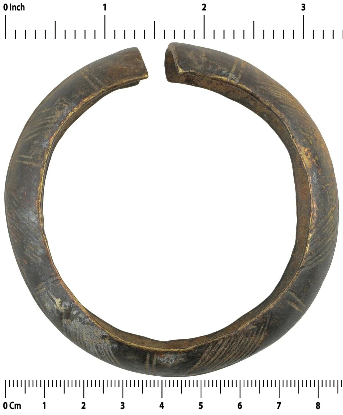 African Art Old Brass Bracelet Currency Ghana / Fulani West Africa - surface close-up