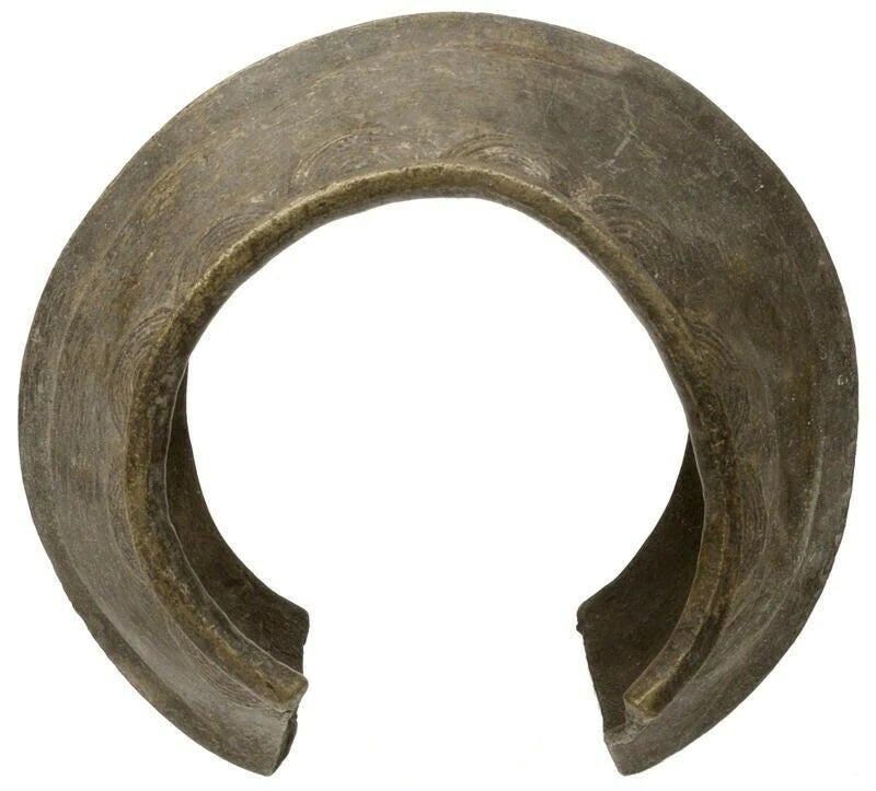 Antique African Brass Bronze Cuff Bracelet Currency Akan Fulani Ghana Ethnic Art - close-up