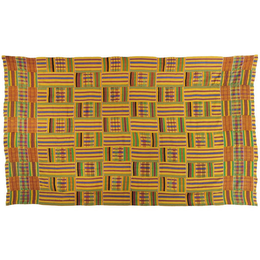 Vintage Handwoven Ashanti Kente Cloth 59¼″×38″ – 1960s–70s Woman Size