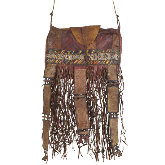Old African Tuareg Leather Camel Horse Bag From Niger Peul Fulani Sahara Art - focused artwork area