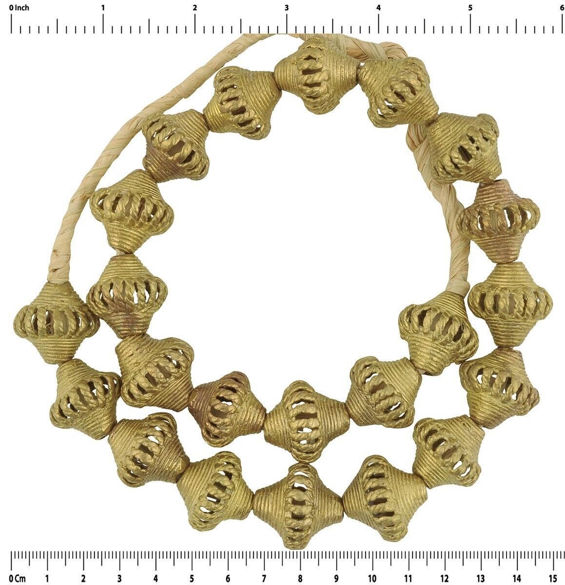 Exquisite Ashanti Bicone Brass Beads From Ghana - Handcrafted - zoomed-in detail