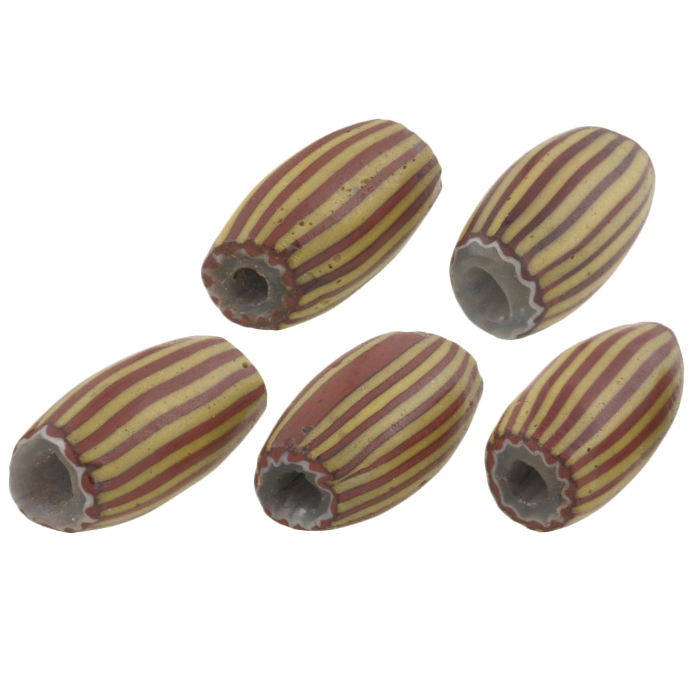 Striped Brick Chevron Beads | Rare 4 Layer Antique Venetian Set - zoomed-in detail