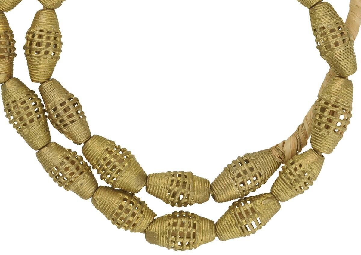 Handcrafted Ashanti Brass Beads From Ghana, 21" Strand - close-up