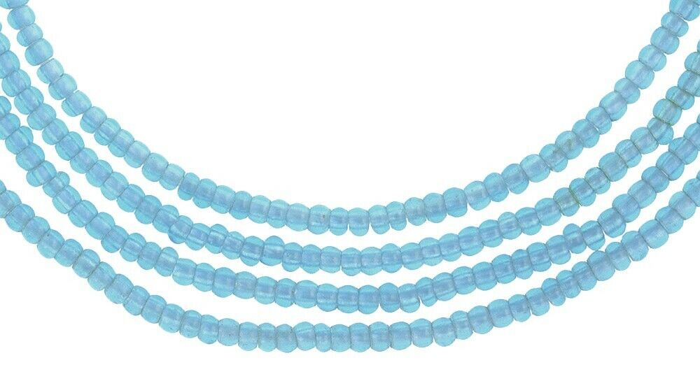 Tiny 2 mm Translucent Blue Old Venetian Drawn Seed Glass Trade Beads Strand