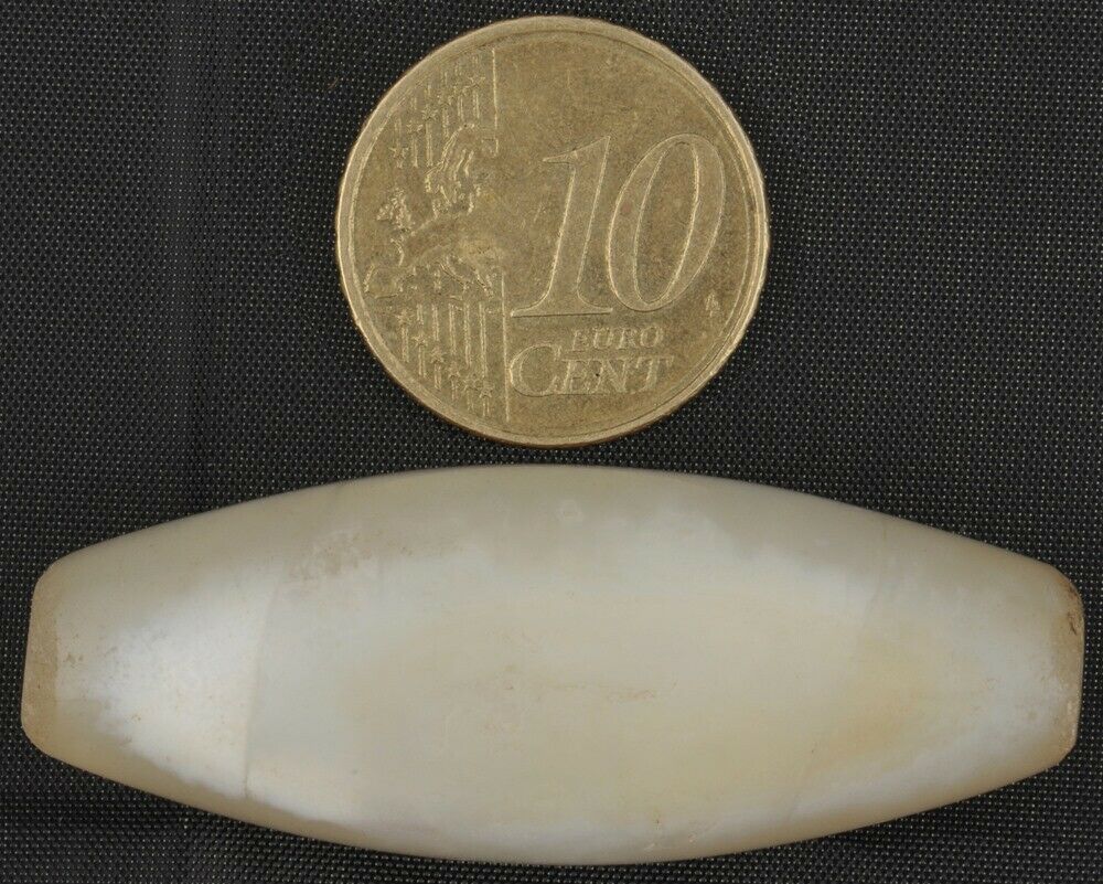 African Trade Bead Antique White Agate Stone Bead Cambay India Old Pendant Large - alternate view