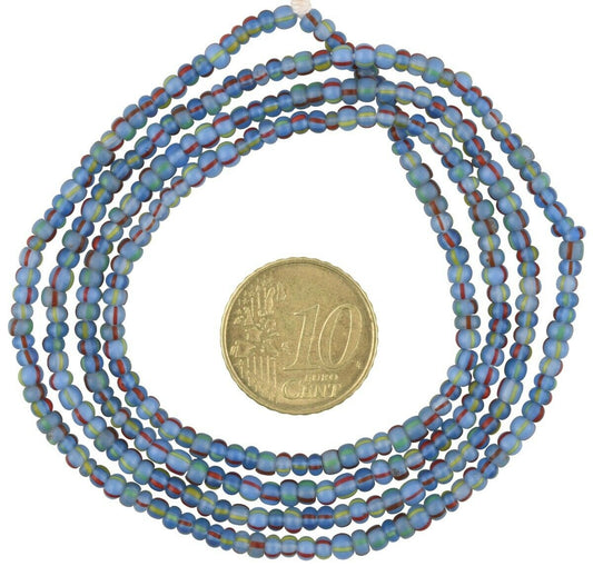 Striking Old Venetian 3 mm Translucent Blue Striped Seed Beads Strand