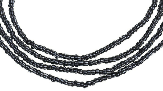 Vintage Old Venetian Drawn Striped Black 1.5–2 mm Seed Trade Beads Strand