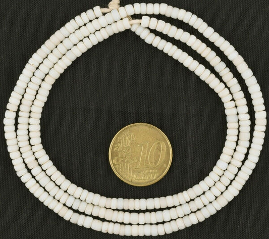 Rare Tiny White 3 mm Old Venetian Drawn Seed Glass Trade Beads Strand