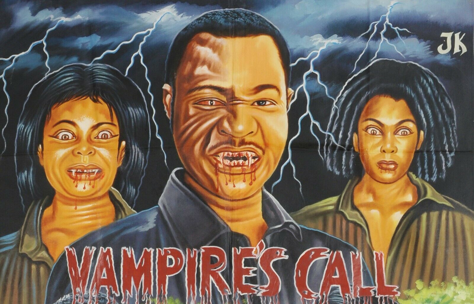 Vampires Call Movie Poster - Hand-Painted Ghanaian Art 58X41" - close-up