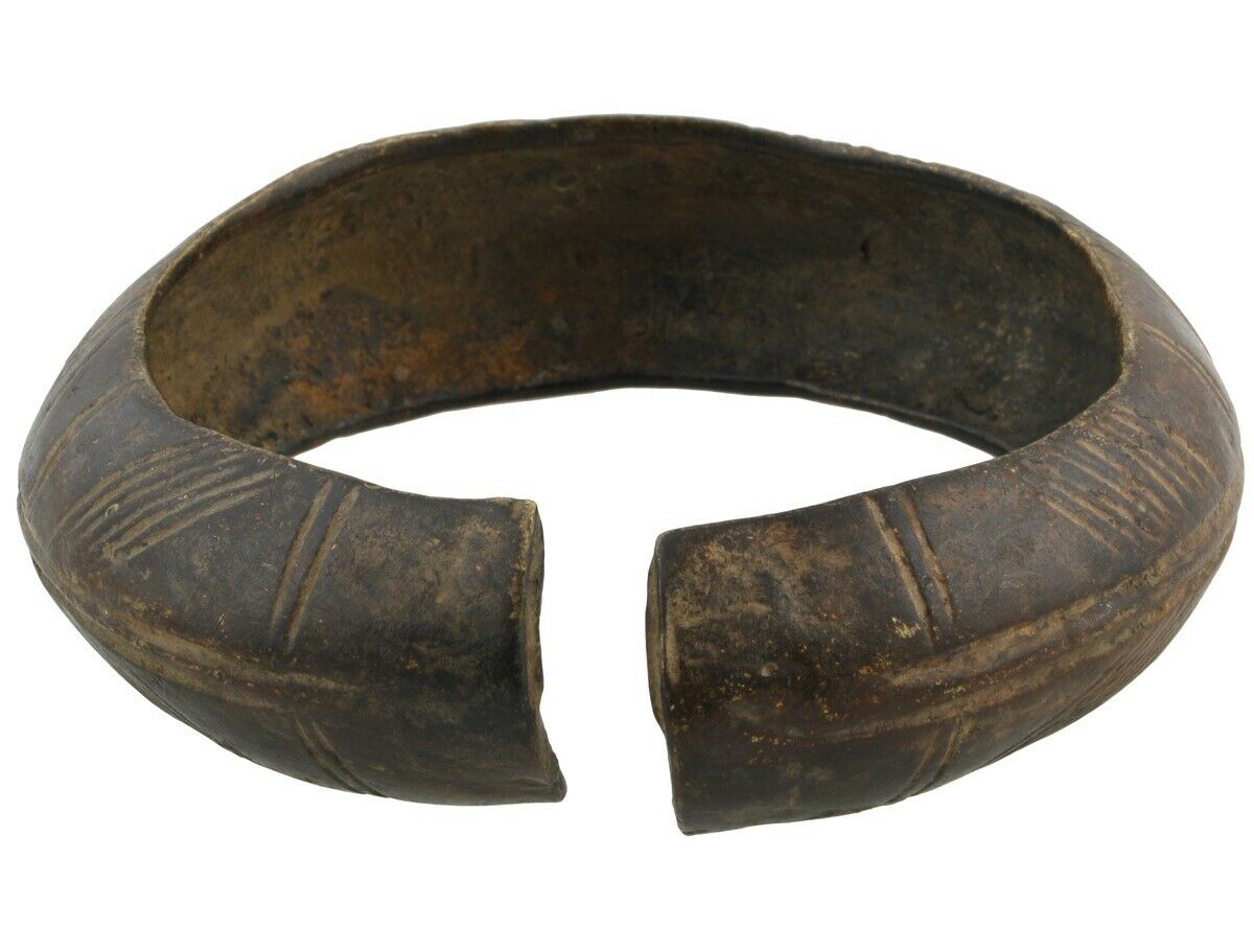 African Art Old Brass Bracelet Currency Ghana / Fulani West Africa - partial view