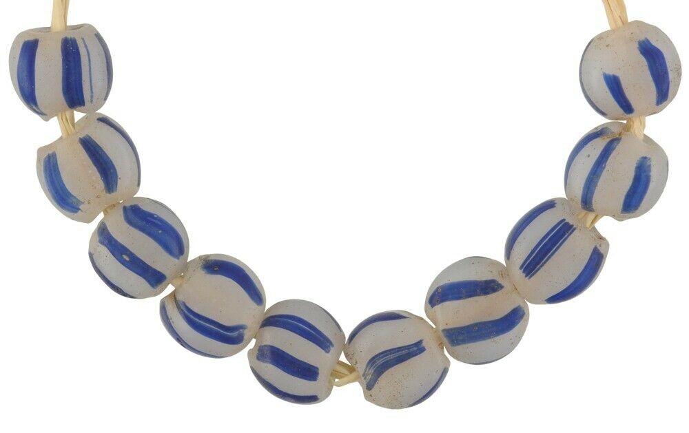 Antique Tabular Blue Striped Venetian Lampwork Trade Beads - alternate view